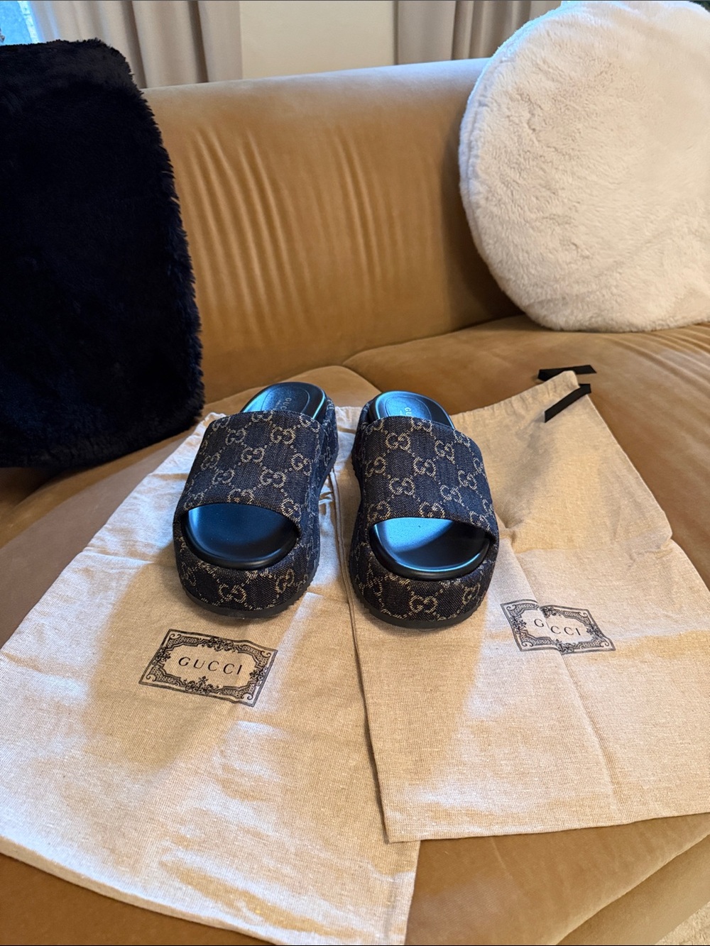 Gucci GG Logo Platform Slide Sandals